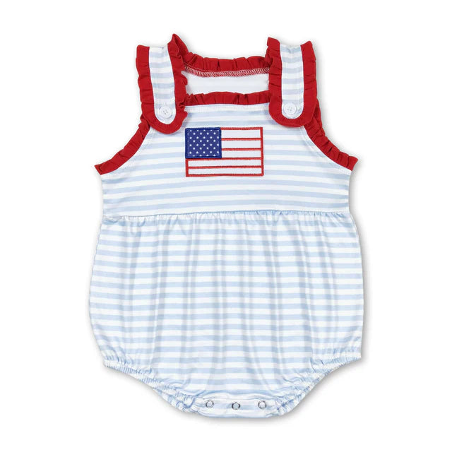 RTS Sibling Strap flag baby girls 4th of july romper