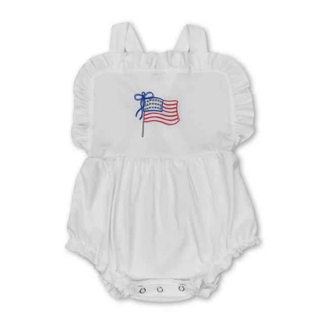 RTS Sibling Strap flag baby girls 4th of july romper
