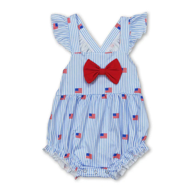 RTS Sibling Strap flag baby girls 4th of july romper
