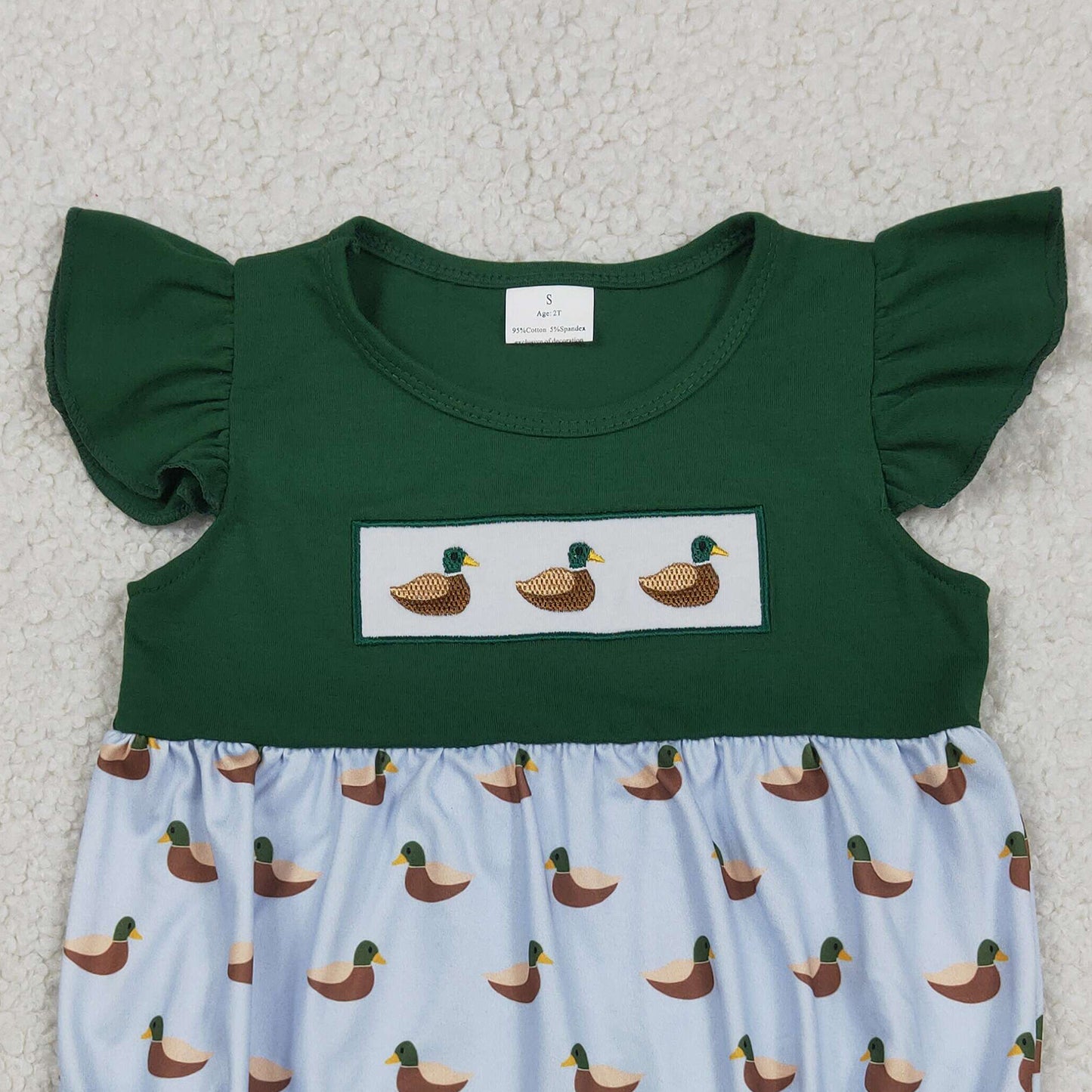 SR4091 RTS NO MOQ （In stock）Flutter sleeves duck embroidery baby girl summer romper