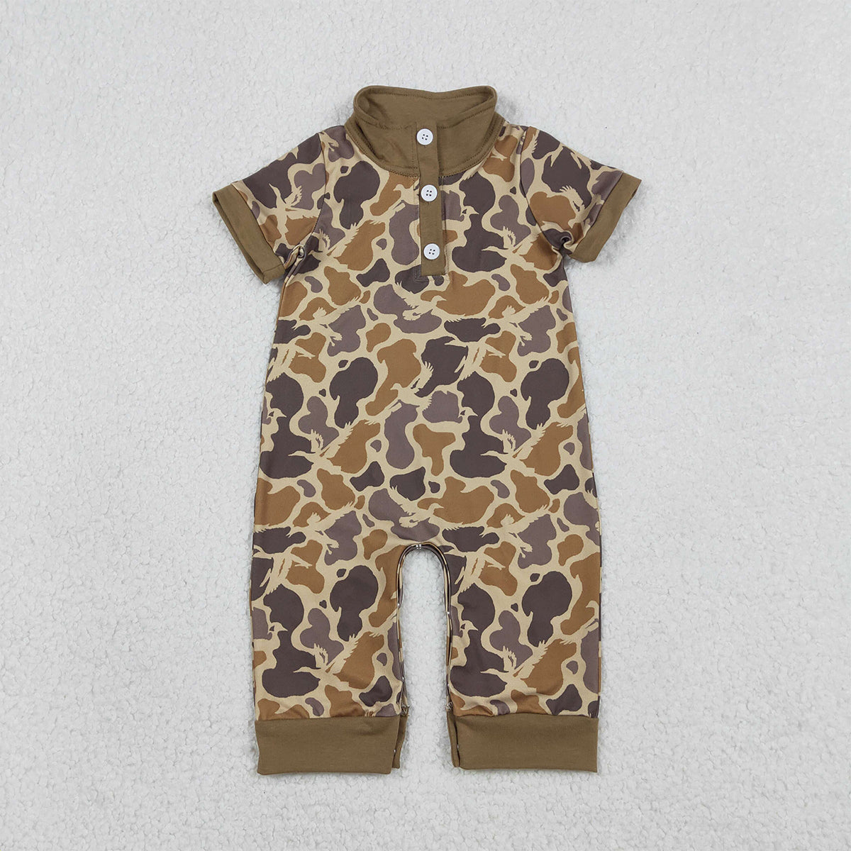 1.17 RTS NO MOQ （In stock）SR3638 Baby Boys Southern Khaki Camo Button Hunting Rompers