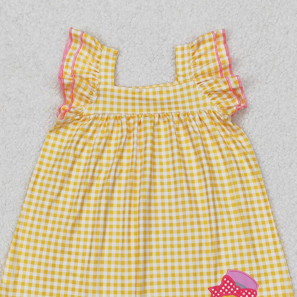 GSD2012 RTS NO MOQ Yellow plaid flutter sleeves pencil girls back to school dress