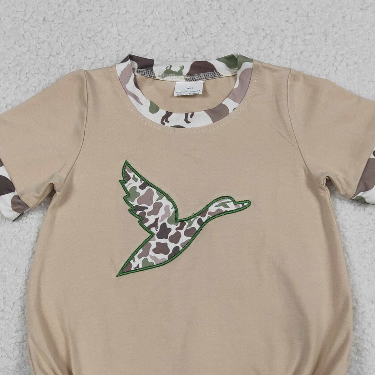 12.26 RTS NO MOQ （In stock）SR3491 Baby Boys Rompers Embroidery Camo Ducks Baby Boys Short Sleeve Hunting Rompers