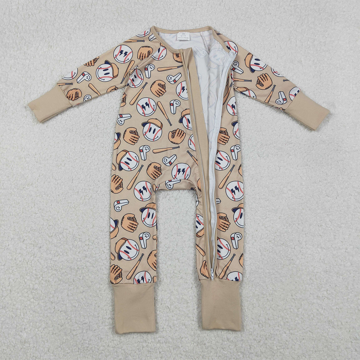 11.11 RTS NO MOQ （In stock）LR2816 Baby Boys Winter Rompers Baby Boys Smile Baseballs Team Two Way Zip Convertible