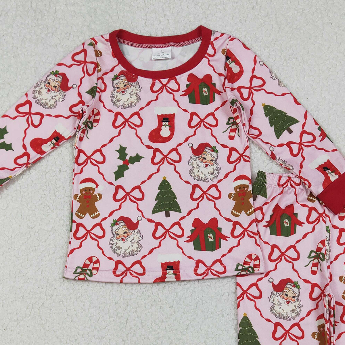 10.13 RTS NO MOQ （In stock）GLP2807 Baby Girls Red Bows Santa Gifts Checked Top Pant Christmas Pajamas Sets