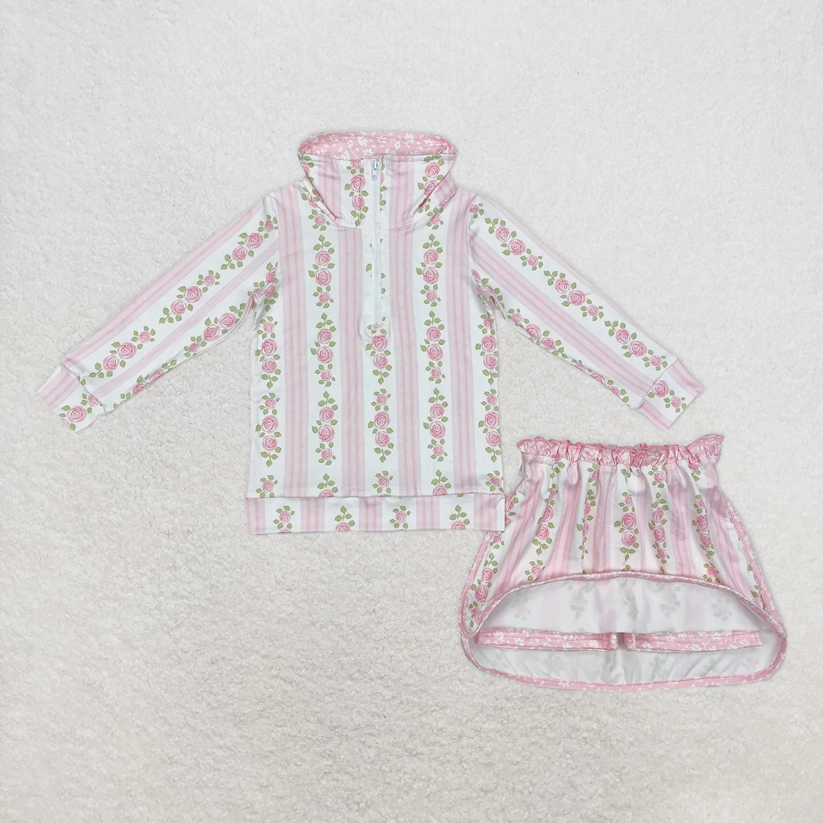 GLD1002RTS NO MOQ Baby Girls Skirt Sets Baby Girls Pink Flowers Zip Top Skirt Skort Bottoms Sets