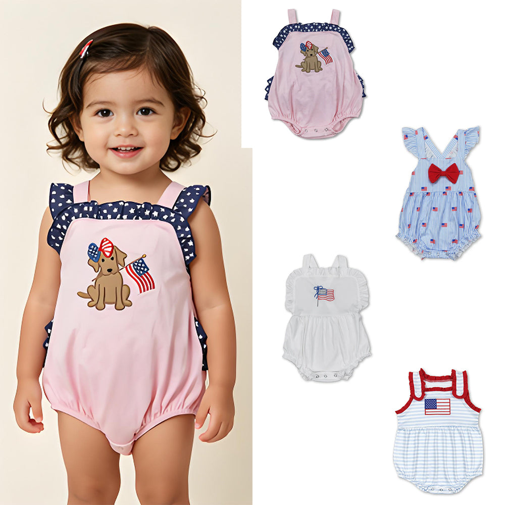 RTS Sibling Strap flag baby girls 4th of july romper