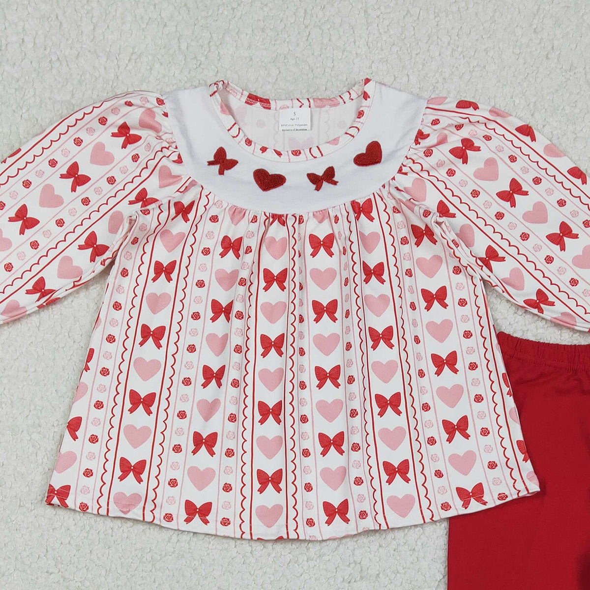 12.17 RTS NO MOQ （In stock）GLP2888 Embroidery Bows Hearts Baby Girls Stripe Tunic Ruffle Pants Valentines Clothes Sets