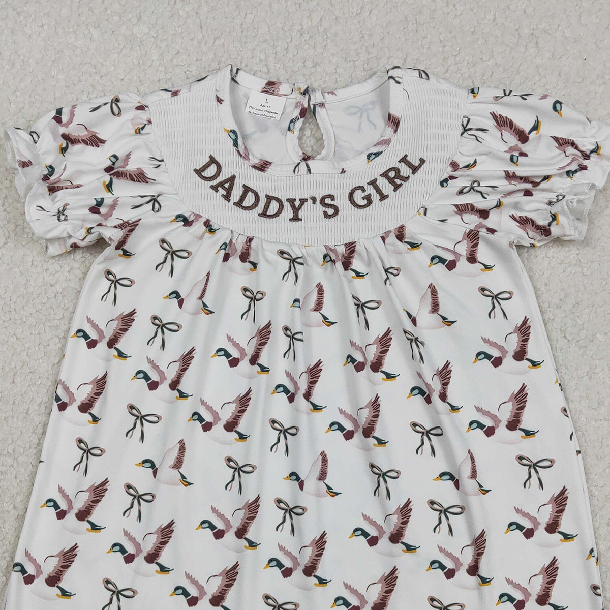 12.15 RTS NO MOQ （In stock）GSD2933 Embroidery Daddy's Girl Baby Girls Bows Ducks Hunting Knee Length Dresses