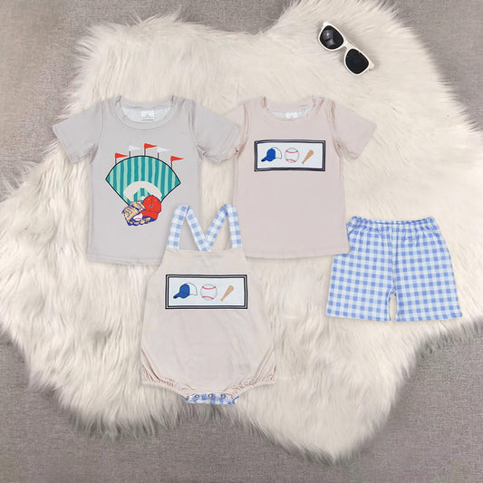 8.13   RTS Sibling Baby Boys Summer Boys Outfits Baseball top plaid shorts boys summer clothes