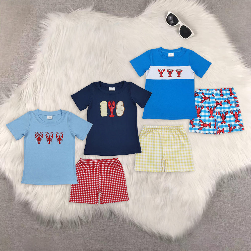 8.12  RTS Sibling Blue short sleeves crawfish top plaid shorts boy outfits