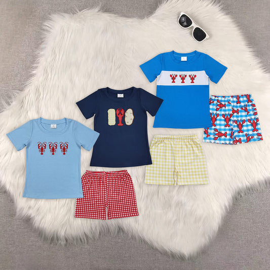 8.12  RTS Sibling Blue short sleeves crawfish top plaid shorts boy outfits