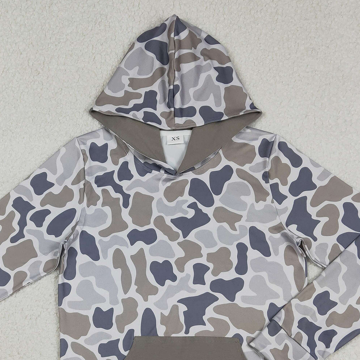12.16 RTS NO MOQ （In stock）BT1471 Adult Men Long Sleeve Southern Grey Camo Pocket Hoodies Top