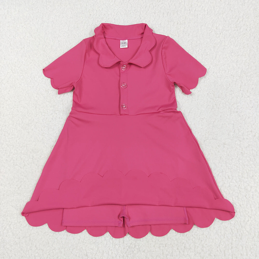 7.05 GSD2474 RTS NO MOQ Baby Girls Summer Yoga Dress Baby Girls Pink Short Sleeves Button Yoga Knee Length Dresses