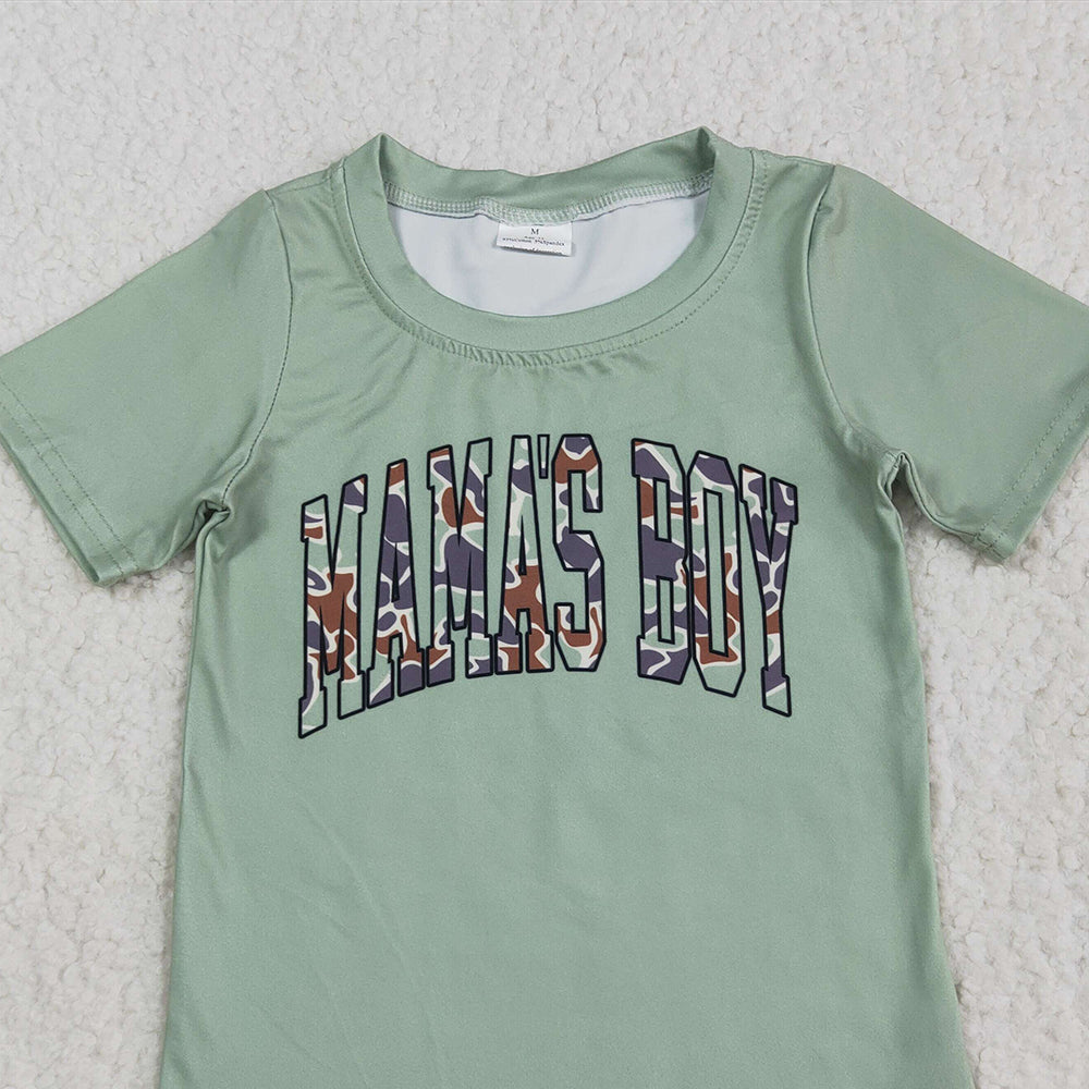 BT1184RTS NO MOQ Baby Boys Summer Tops Kids Summer Shirt Short Sleeves Camo 'Mama's Boy' Design Casual Fashionable Clothing for Children