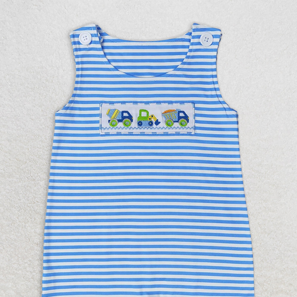 SR1005  RTS NO MOQ Baby Boys Summer Rompers Baby Boys Summer Blue Stripes Sleeveless Constructions Rompers