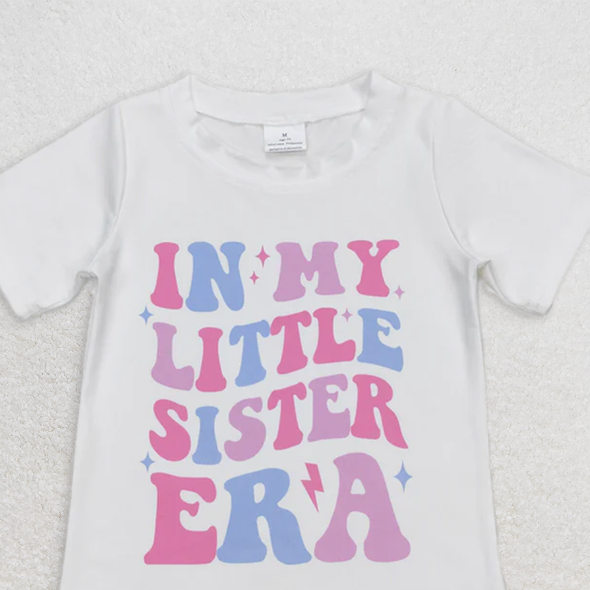 6.21 GT0507 RTS NO MOQ Baby Girls Summer Tops in my little sister era letter white short sleeve top