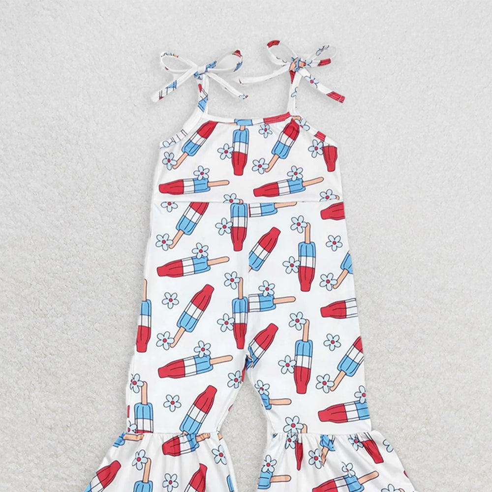 SR0905 RTS NO MOQ Baby Girls Summer Jumpsuits  Baby Girls 4th Of July Popstick Straps Bell Pants Jumpsuits