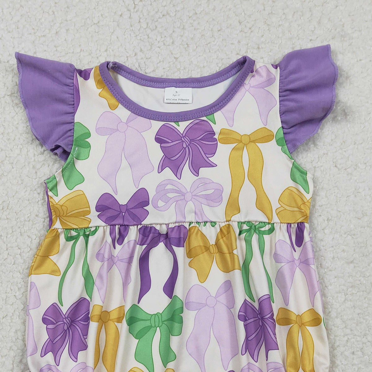 1.16 RTS NO MOQ （In stock）SR3546 Baby Girls Flutter Sleeve Mardigras Bows Plaid Ruffle Rompers