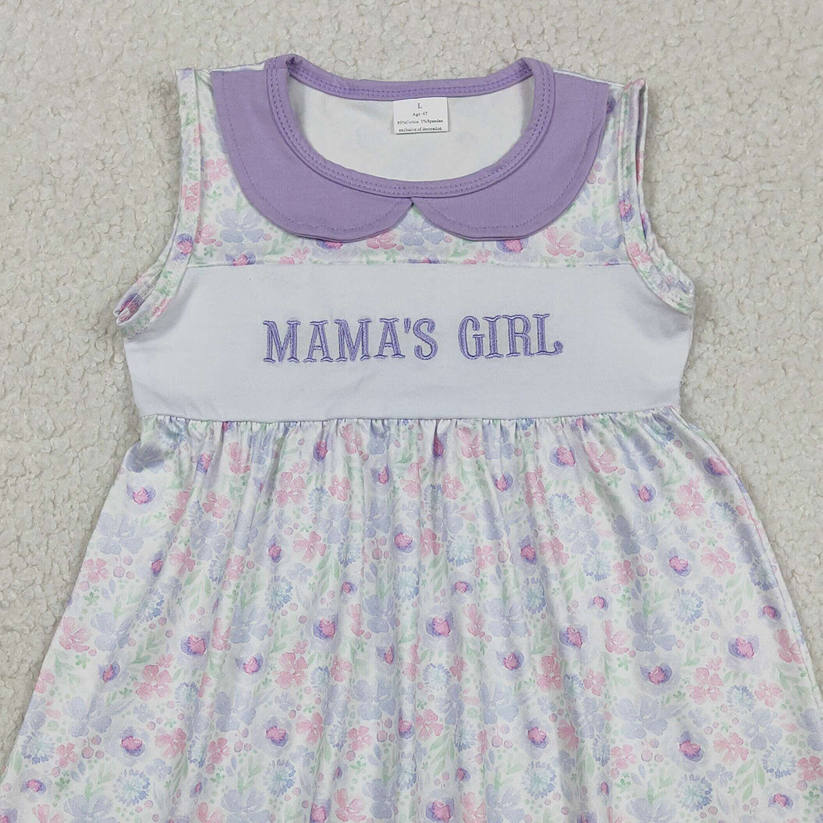 12.29 RTS NO MOQ （In stock）GSD3152 Embroidery Mama's Girl Lavender Floral Collar Knee Length Dresses