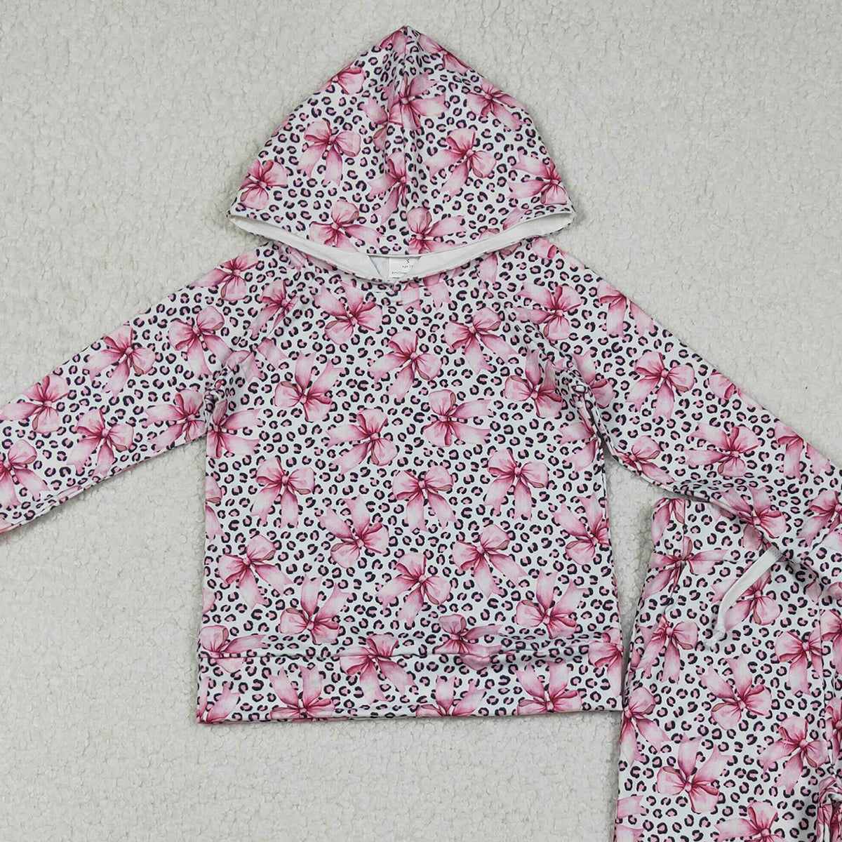 10.28 RTS NO MOQ （In stock）GLP2854 Baby Girls Pink Bows Leopard Hoodies Pockets Legging Pants Clothes Sets
