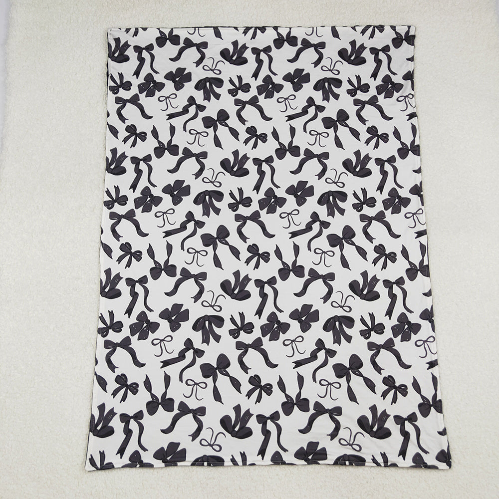 RTS NO MOQ （In stock）BL0217  Baby Blankets Black Bows Plaid Fall Blankets