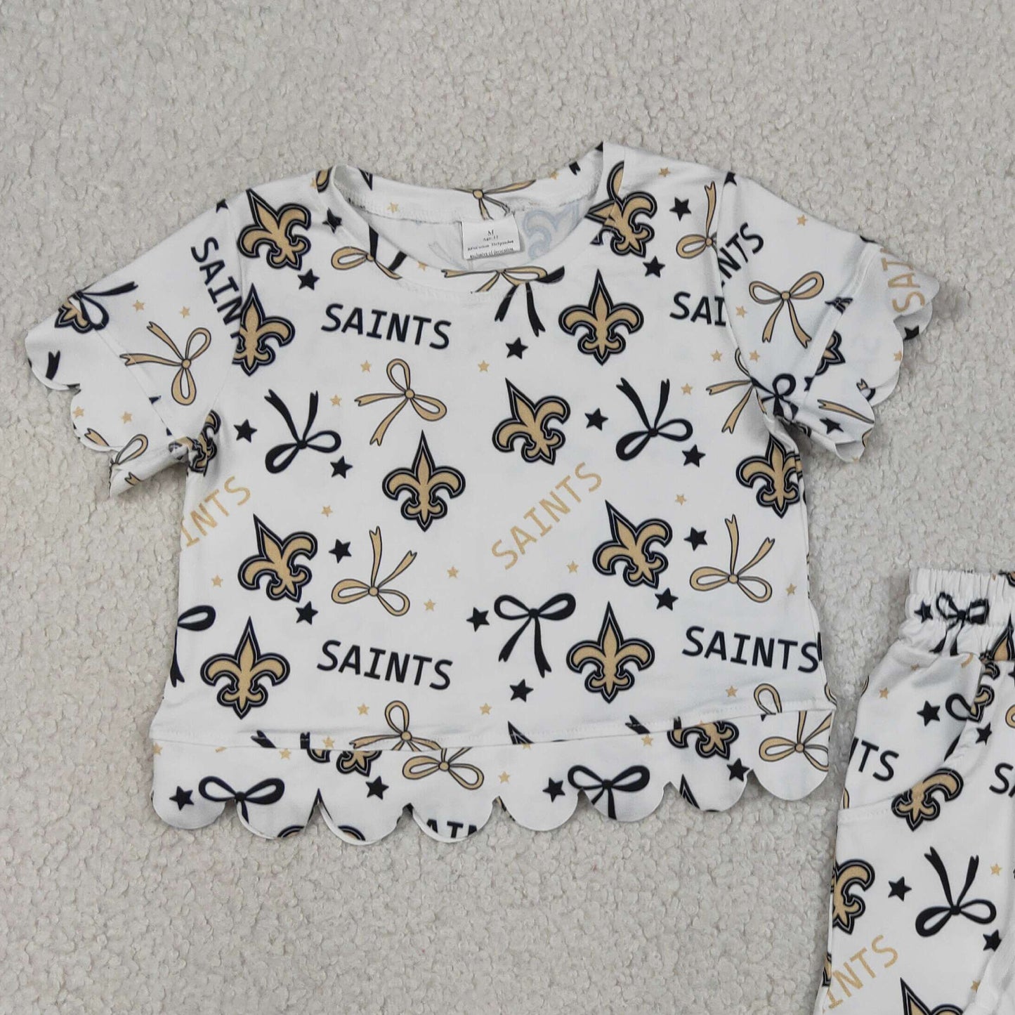 GSSO3561 RTS NO MOQ （In stock）Short sleeves scallop anchor bow girls team outfits