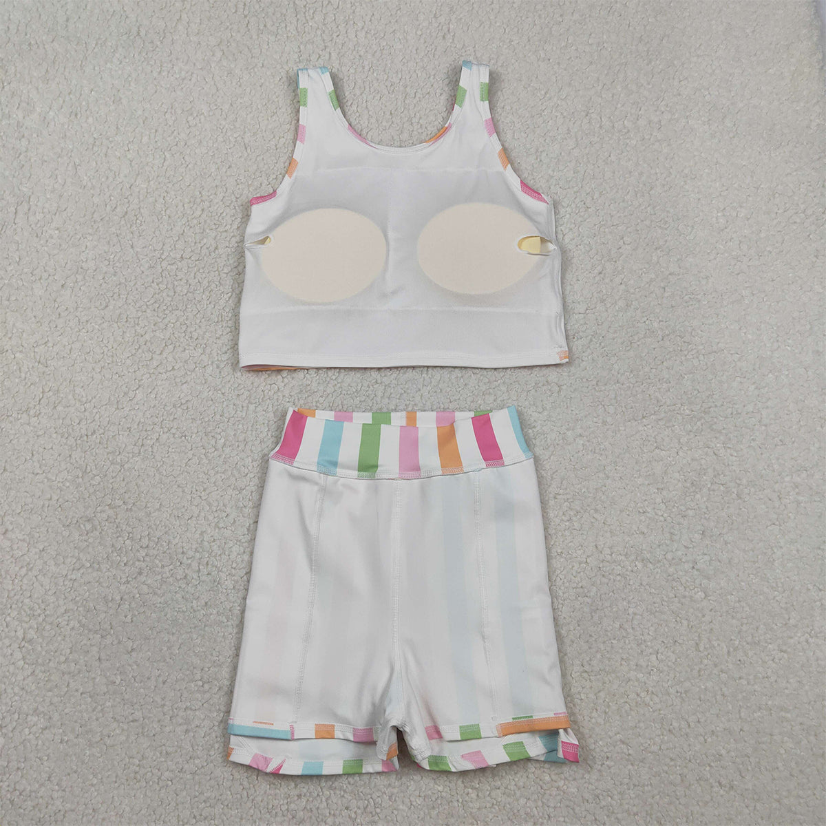 1.27 RTS NO MOQ （In stock）GSD2348 Baby Girls Sleeveless Colorful Stripes Top Skort Yoga Active Sets