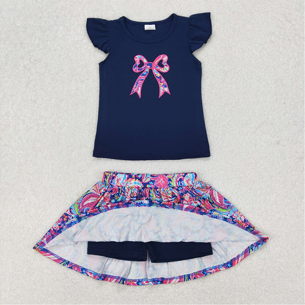 4.25 GSD1689  RTS NO MOQ Navy bow top floral skirt baby girls clothes