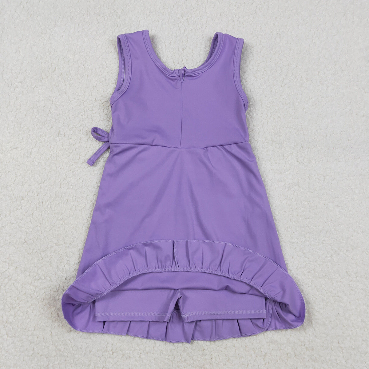 12.27 RTS NO MOQ （In stock）GSD3036 Baby Girls Purple Sleeveless Yoga Active Ruffle Shorts Knee Length Dresses