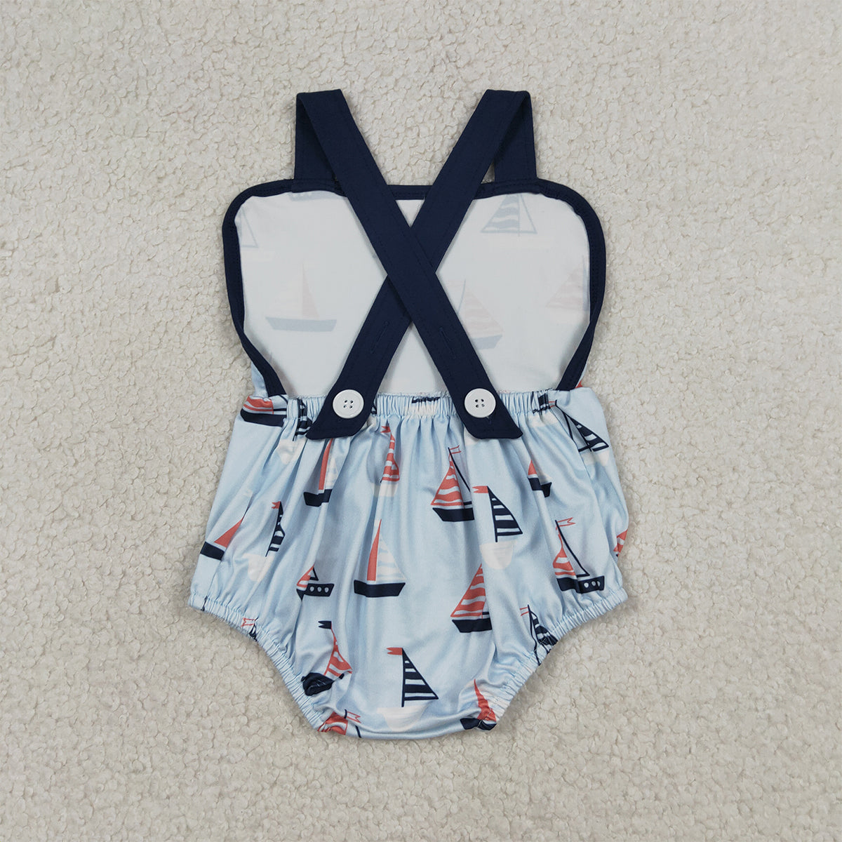 4.3 SR3945 RTS NO MOQ （In stock) Blue straps boat baby boy summer 4th of july romper