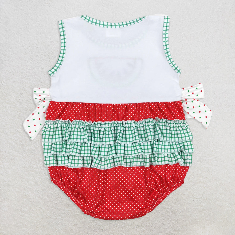 SR0593RTS NO MOQ Baby Girls Summer Rompers  Baby Infant Girls Watermelon Bows Ruffle Rompers