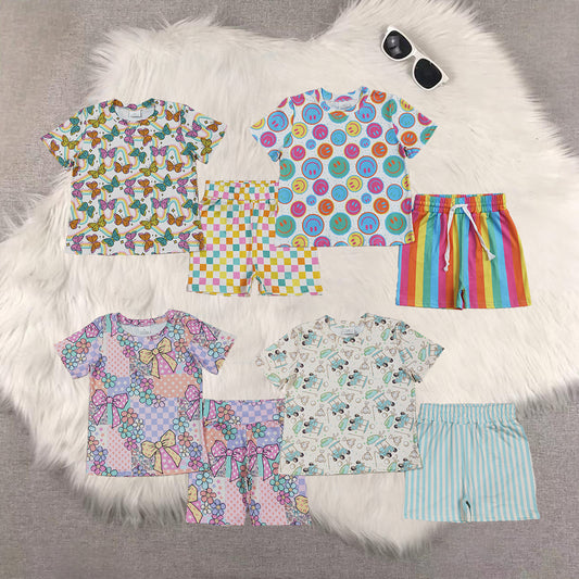 RTS Sibling Baby Girls Short sleeves stars bow floral top shorts girls clothing