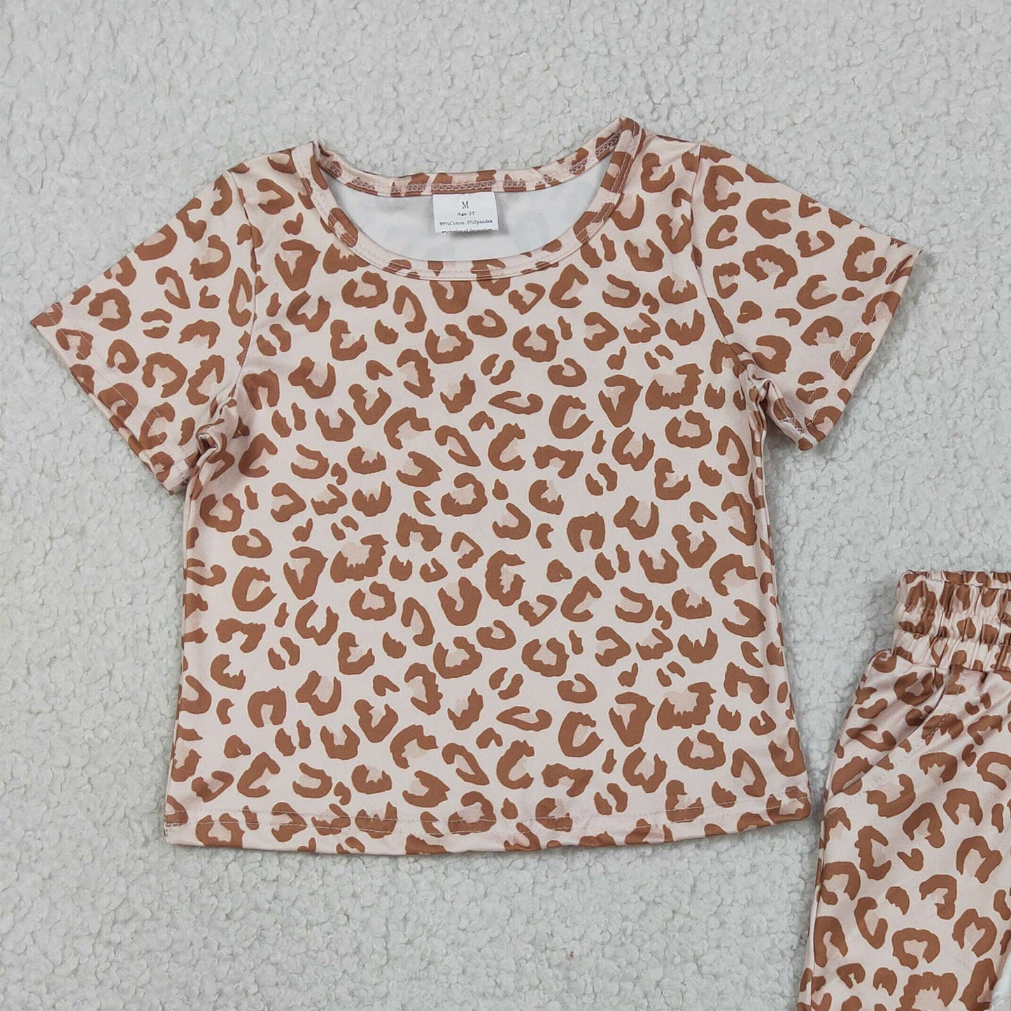 GSSO3292 RTS NO MOQ （In stock ）Short sleeves leopard top ruffle shorts girls outfits