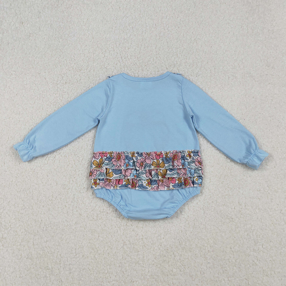 RTS NO MOQ （In stock） LR2441 Baby Girls Winter Rompers Floral Pumpkins Ruffle Rompers