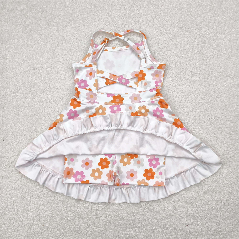 4.09 GSD2282 RTS NO MOQ Baby Girls Summer Dress Straps pink brown floral ruffle kids girls athletic dresses