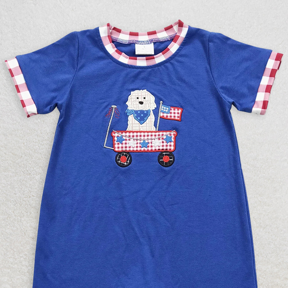 SR0749 RTS NO MOQ Baby Boys Summer Rompers Embroidery Baby Girls July 4th Dog Flag Sister Brother Rompers Clothes Sets
