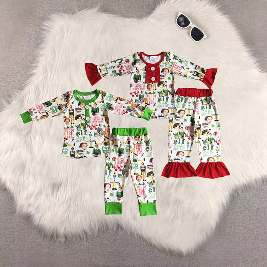 8.21 RTS Sibling Baby Boys Girls Green hat naughty and nice kids boy Christmas pajamas