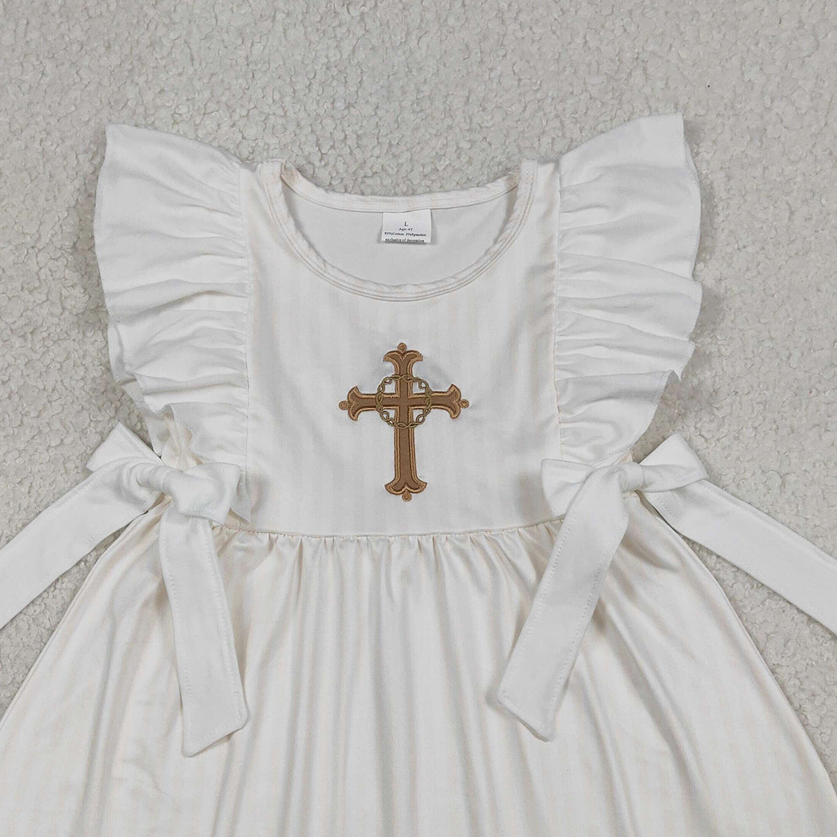 1.8 RTS NO MOQ （In stock）GSD2904 Embroidery Cross Baby Girls Bows Easter Knee Length Dresses