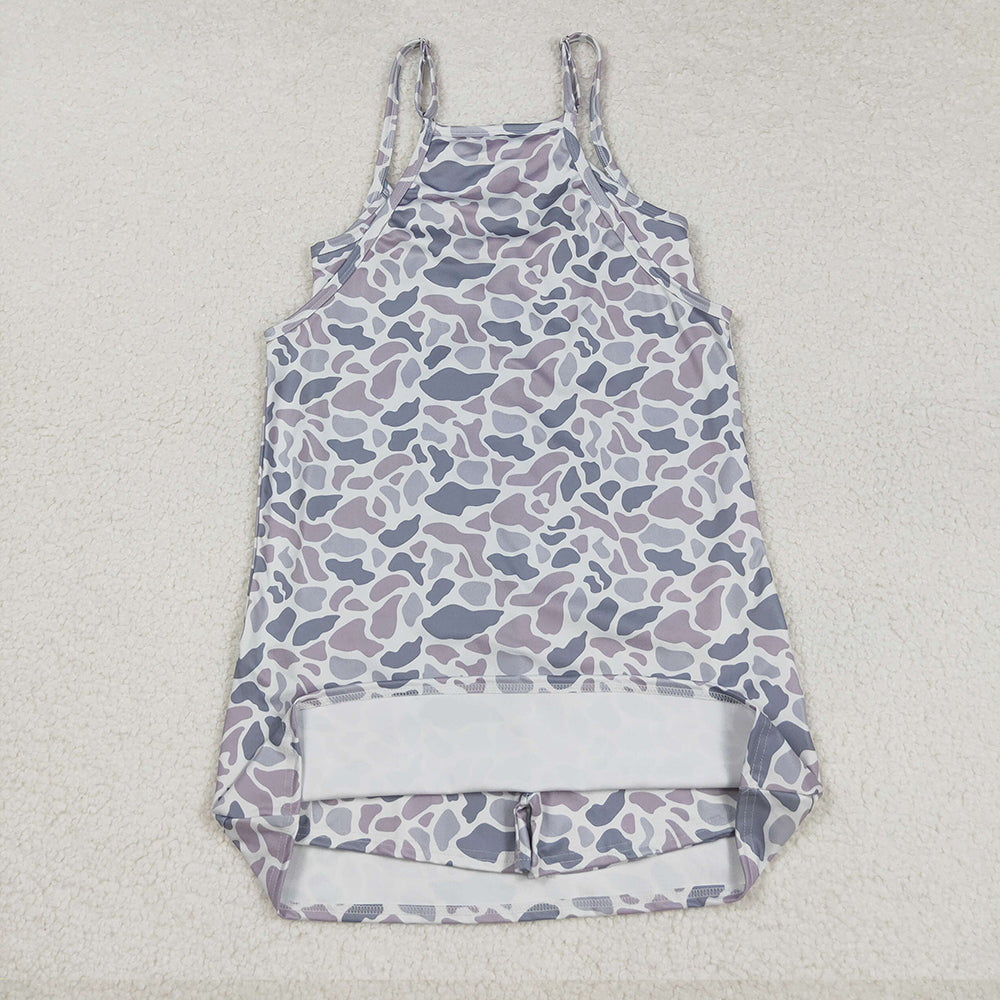 8.23 USA Shop (in stock)GSD2733 Adult Women Strap Gray Camo Pockets Yoga Shorts Dresses
