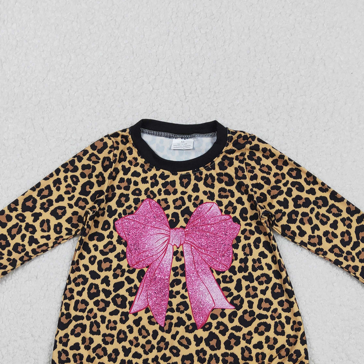 11.18 RTS NO MOQ （In stock）LR2775 Baby Girls Winter Rompers Baby Girls Long Sleeve Leopard Pink Bows Rompers