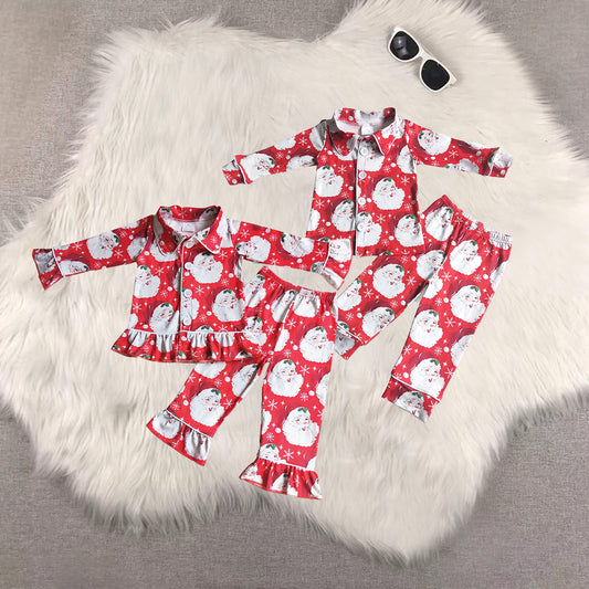 8.20 RTS Sibling Baby Boys Girls Santa print girls Chrismtas pajamas