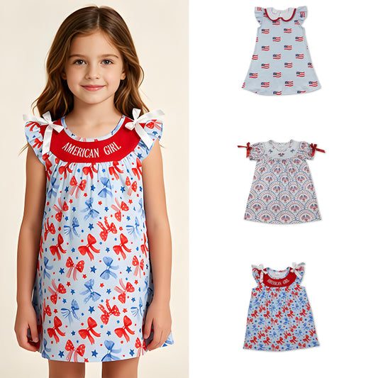 RTS Sibling Flutter sleeves flag girls 4th of july dress