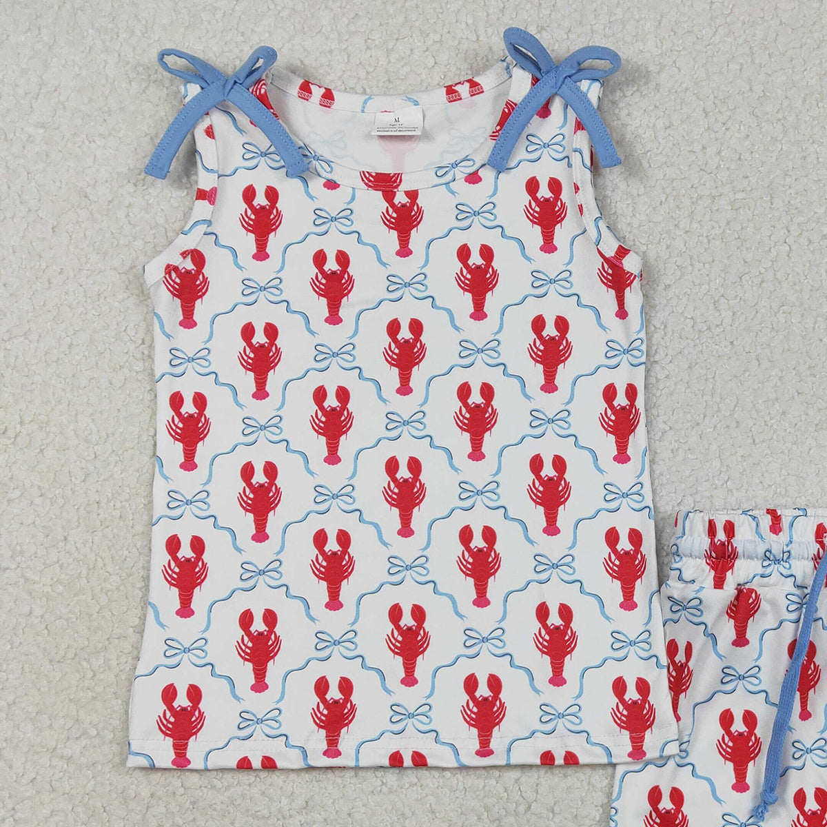 1.6 RTS NO MOQ （In stock）GSSO3005 Baby Girls Sleeveless Bows Crayfishes Checked Top Shorts Clothes Sets