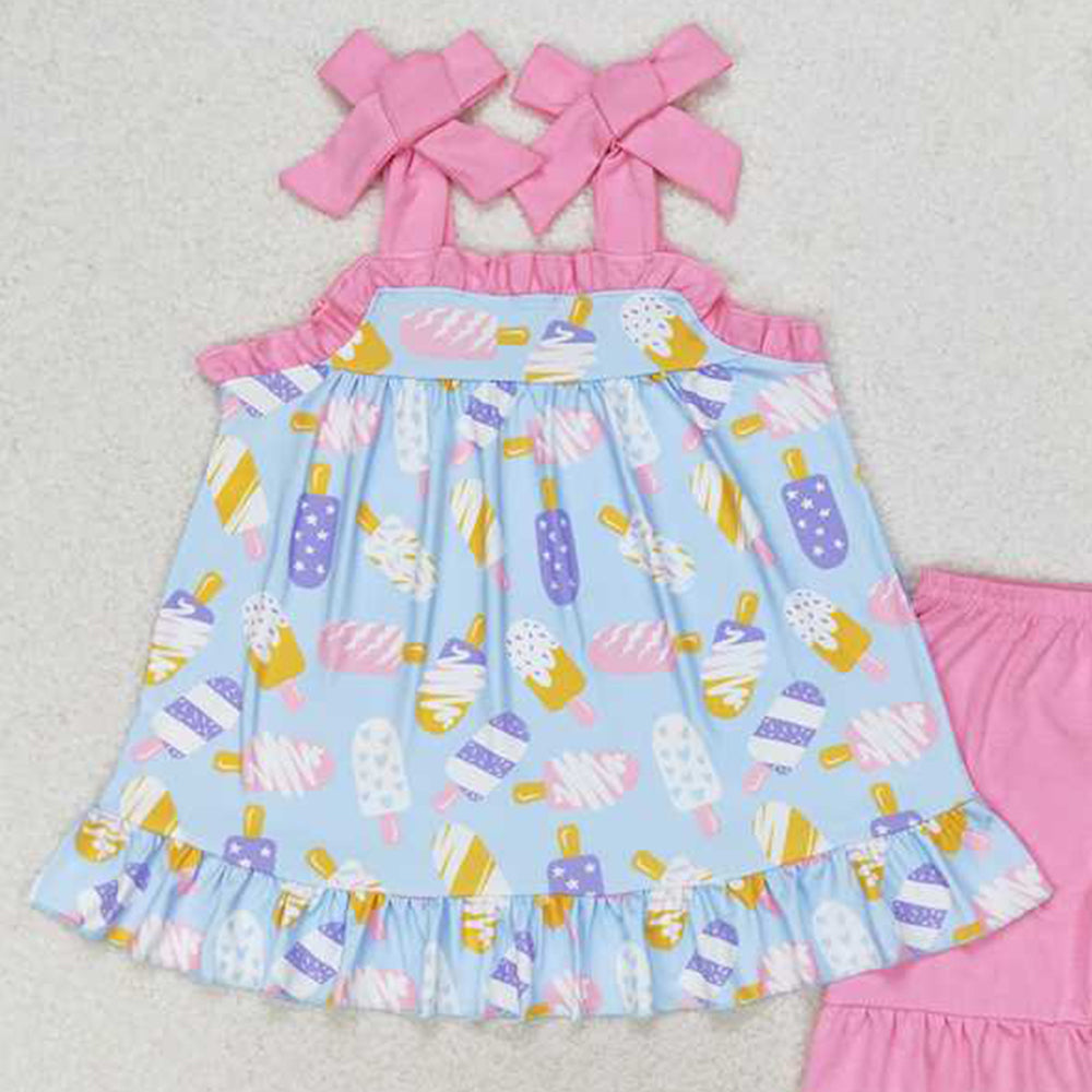 GSSO1037 New Rts No Moq 8-9 Days By Air Arrived it Straps popsicle tunic pink shorts girls summer clothing