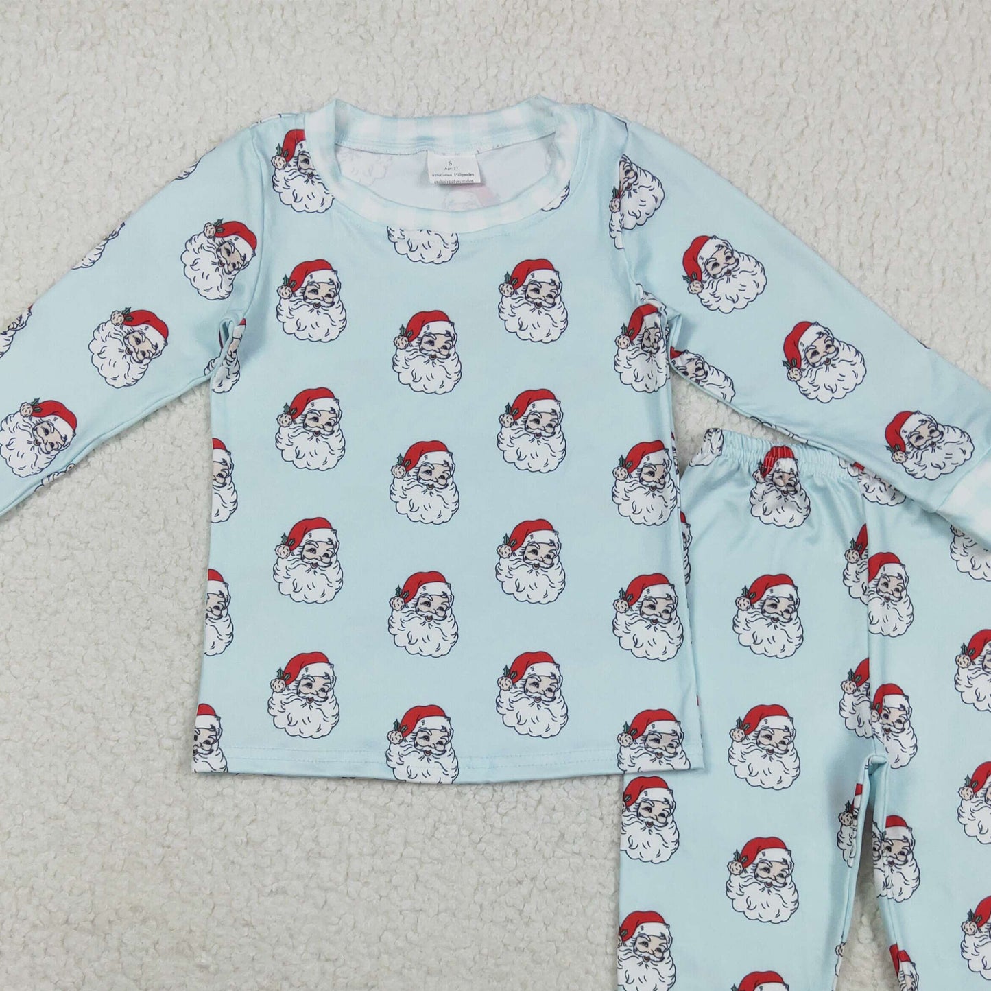 RTS NO MOQ （In stock）BLP1090 Baby Boys Winter Outfits Baby Boys Blue Christmas Santa Top Pants Pajamas Sets