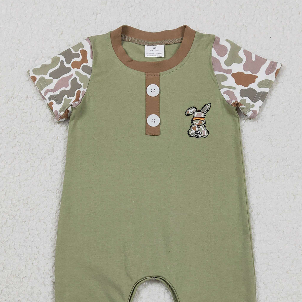11.22 RTS NO MOQ （In stock）SR3258 Baby Boys Rompers Embroidery Camo Rabbit Baby Boys Button Easter Footie Rompers