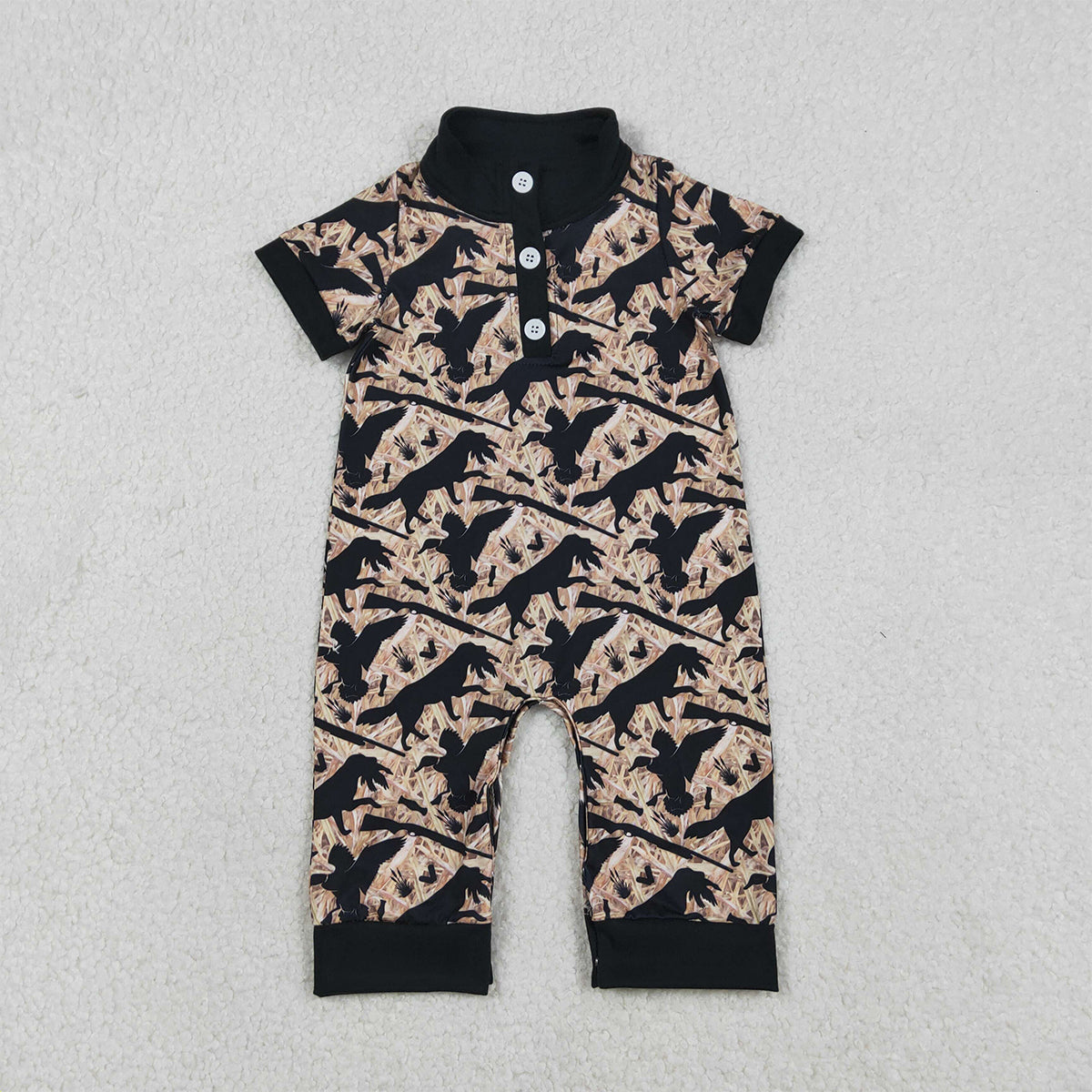1.7 RTS NO MOQ （In stock）SR3637 Baby Boys Rompers Baby Boys Southern Hunting Dog Ducks Camo Button Rompers