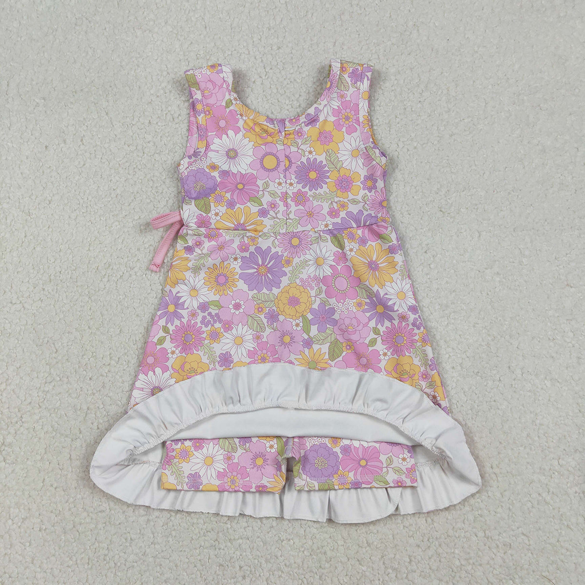 12.20 RTS NO MOQ （In stock）GSD3095 Baby Girls Sleeveless Colorful Flowers Shorts Yoga Ruffle Knee Length Dresses