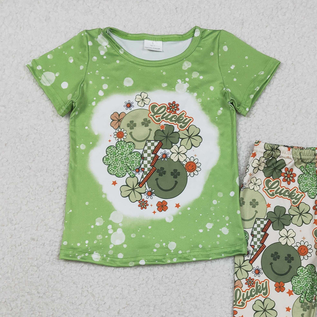 2.3 RTS NO MOQ （In stock）GSPO1876 Baby Girls Smile Clovers Shirt Top Bell Pants St Patrick Clothes Sets